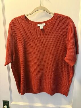 Nine West Rust Orange Short-Sleeve Knit Sweater